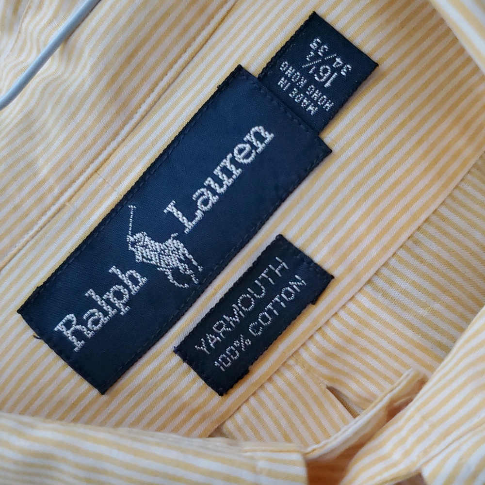 Ralph Lauren Yarmouth Yellow Striped Button Down Shirt 16.5 Neck - Picture 5 of 8